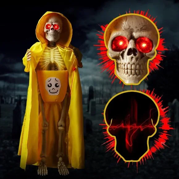 Terrifying Life-Size Animated Skeleton with Red Balloon – Halloween Outdoor Prop